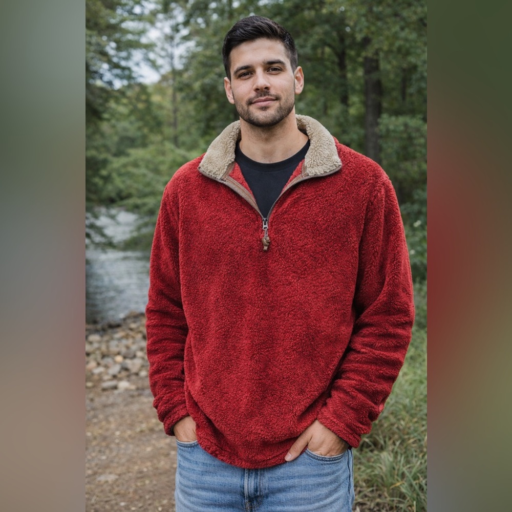 True Grit Red Zip-Up Sherpa Sweater